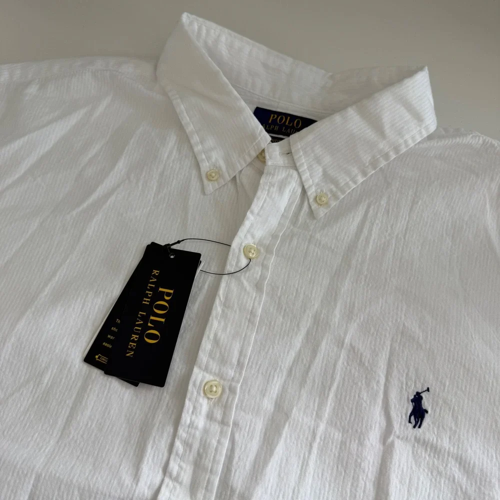 Polo Ralph Lauren RL Untucked Fit White Seersucker Short Sleeve Men XXL NWT